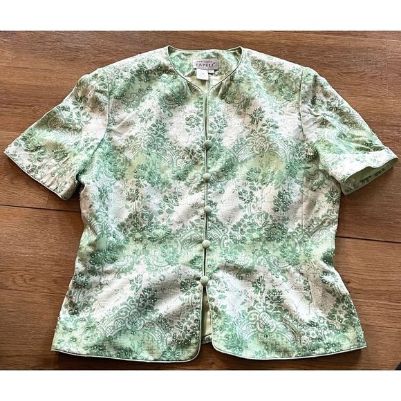 VTG Papell  Women's Silk Mandarin Style Short Sleeve Top Size 12 - Picture 1 of 8